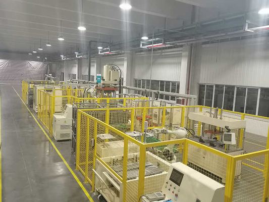 Automatic production line for stacking robots, loading materials into microwave ovens and oven interiors